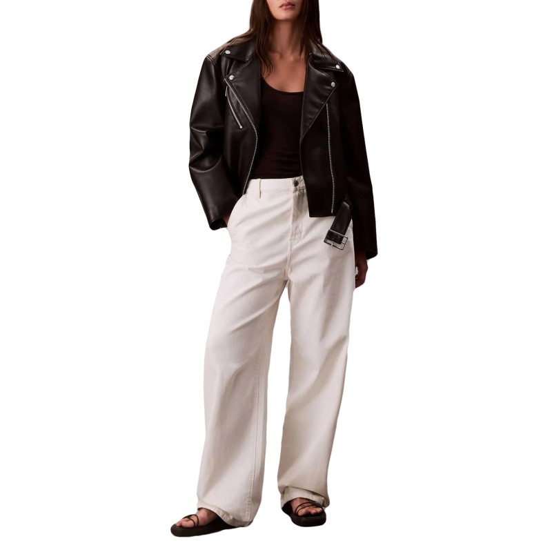 Calvin Klein Jacket Moto Faux Leather With Belt-Black