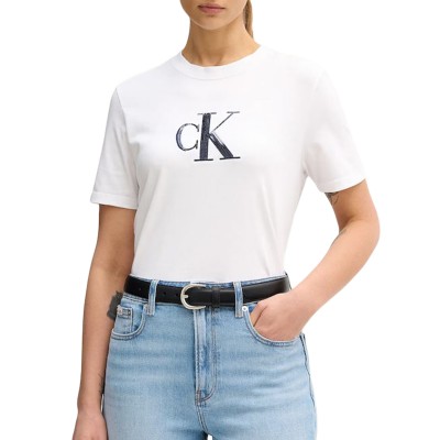 Calvin Klein T-Shirt Sequin Monogram-Brilliant White