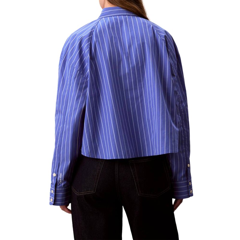 Calvin Klein Shirt Stripe Boxy Cropped-Blue