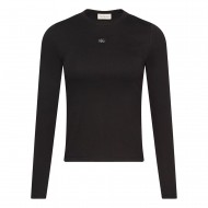 Calvin Klein Top Crew Rib 2x2 Long Sleeve Wovel Label-Black
