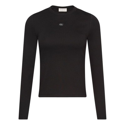 Calvin Klein Top Crew Rib 2x2 Long Sleeve Wovel Label-Black