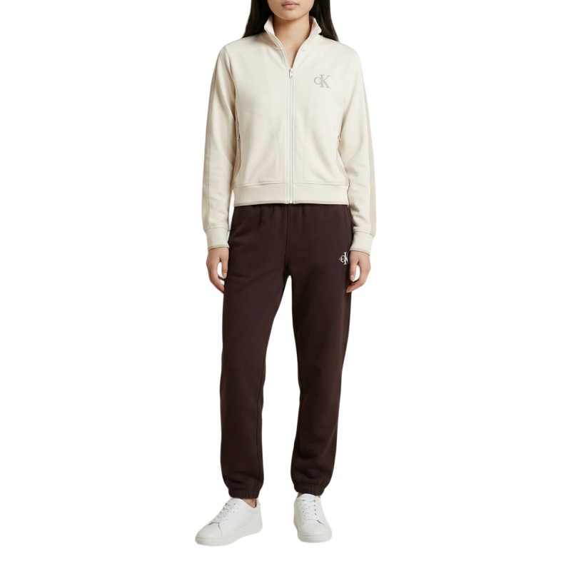 Calvin Klein Sweatshirt Stretch Terry Track Jacket-Antique White