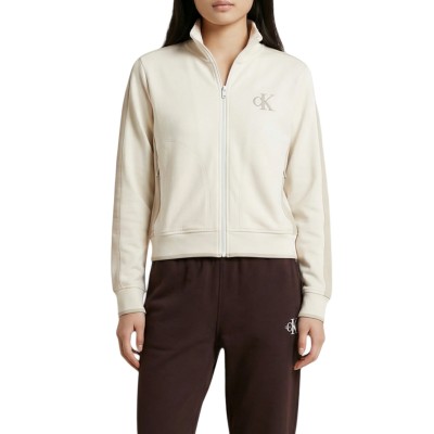 Calvin Klein Sweatshirt Stretch Terry Track Jacket-Antique White