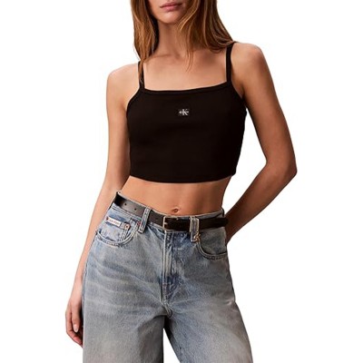 Calvin Klein Crop Top Baby Rib Woven Label-Black