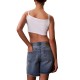 Calvin Klein Crop Top Baby Rib Woven Label-Bright White