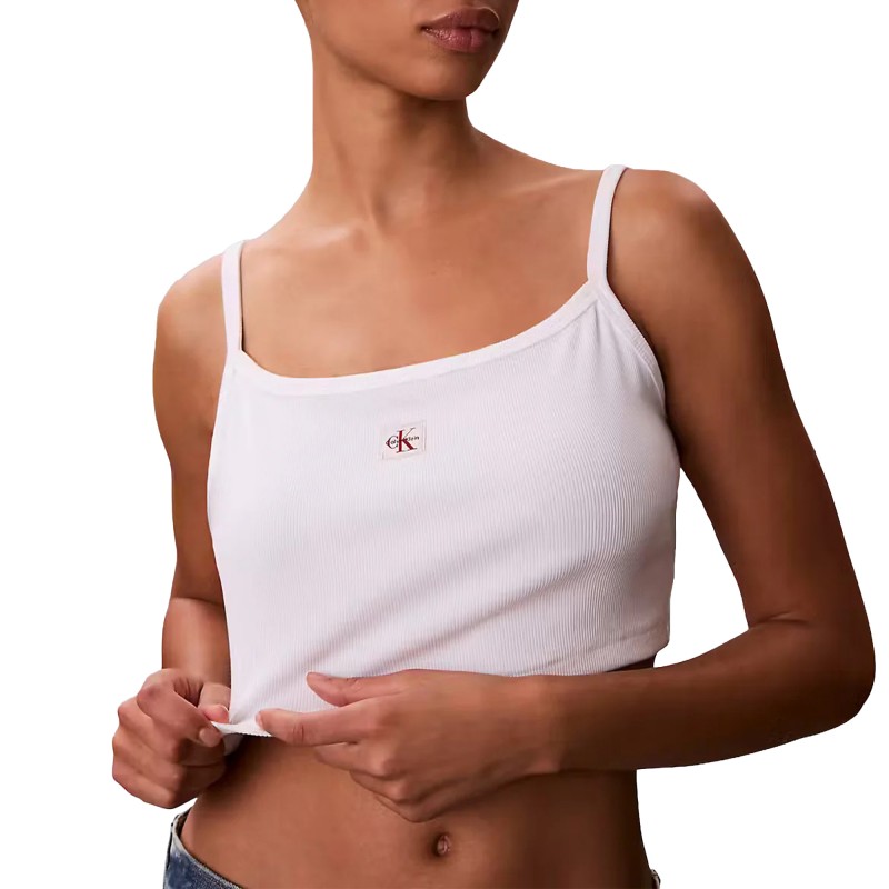 Calvin Klein Crop Top Baby Rib Woven Label-Bright White