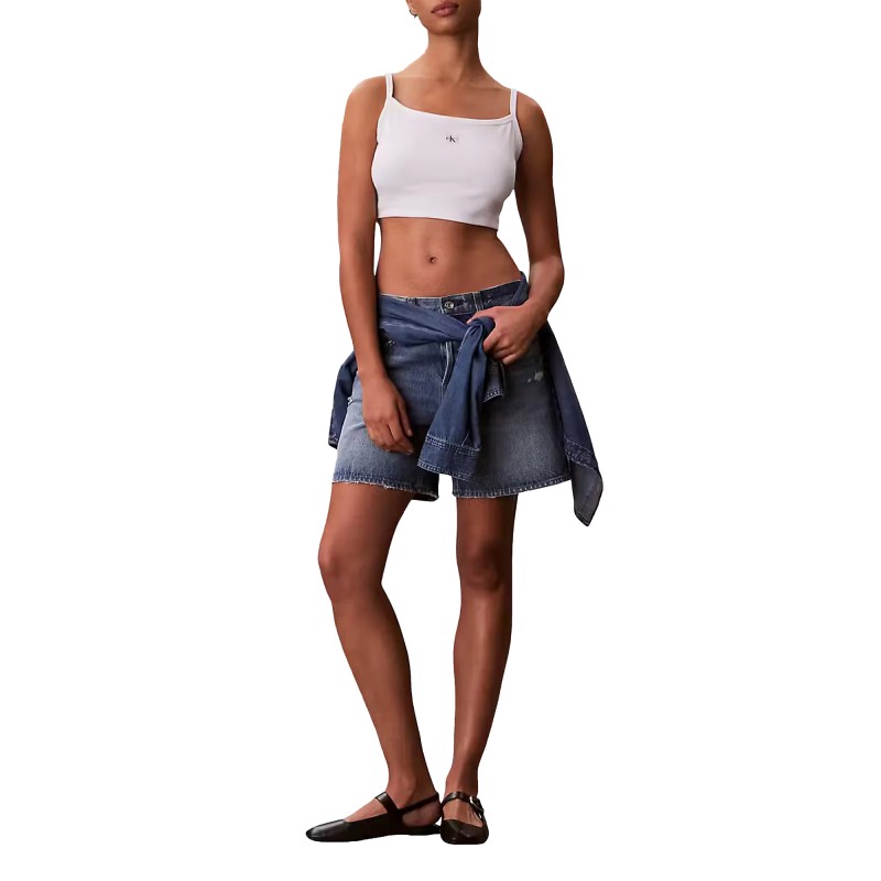Calvin Klein Crop Top Baby Rib Woven Label-Bright White