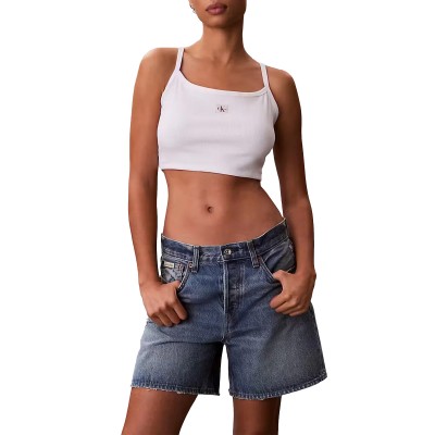 Calvin Klein Crop Top Baby Rib Woven Label-Bright White