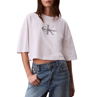 Calvin Klein T-Shirt Crop Boxy Monologo-Bright White