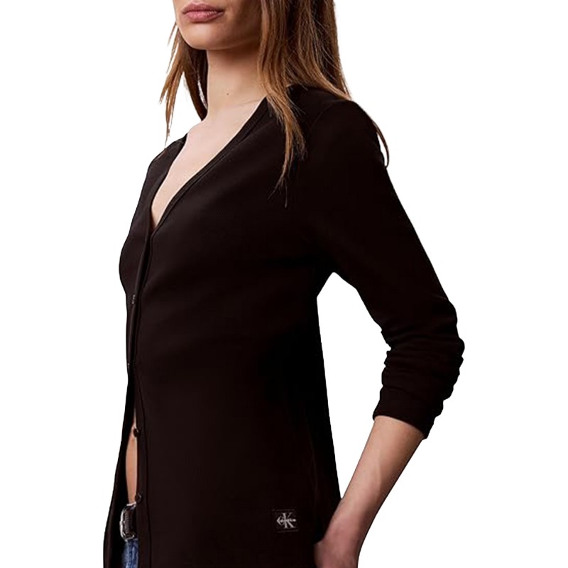 Calvin Klein Top Woven Label Baby Rib Button-Black