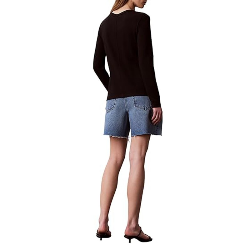 Calvin Klein Top Woven Label Baby Rib Button-Black