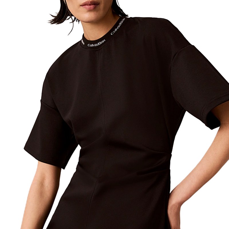 Calvin Klein T-Shirt Dress Milano Jersey Draped-Black