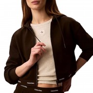 Calvin Klein Sweatshirt Terry Logo Waist Cropped-Dark Coffee