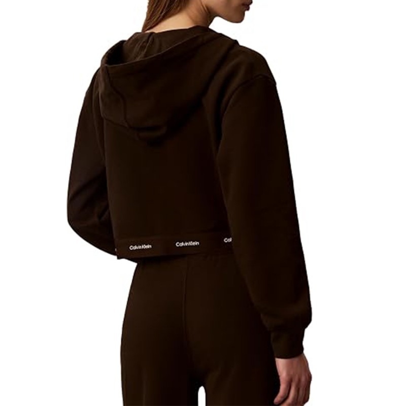 Calvin Klein Sweatshirt Terry Logo Waist Cropped-Dark Coffee