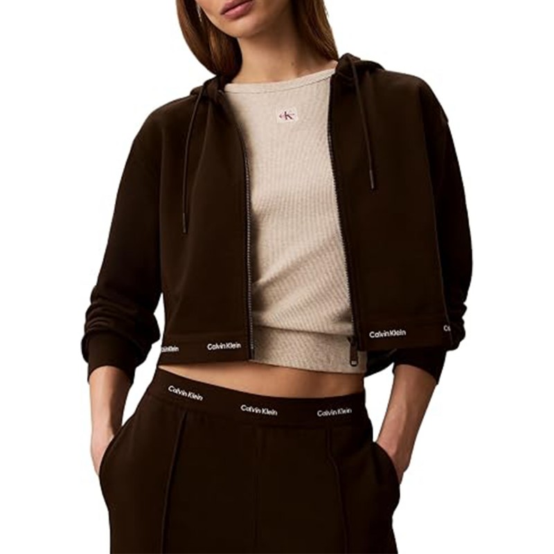 Calvin Klein Sweatshirt Terry Logo Waist Cropped-Dark Coffee