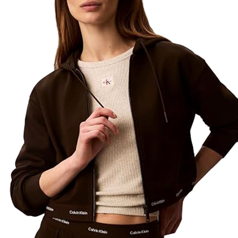 Calvin Klein Sweatshirt Terry Logo Waist Cropped-Dark Coffee