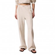 Calvin Klein Trousers Logo Waistband Wide Leg-Vanilla Heather