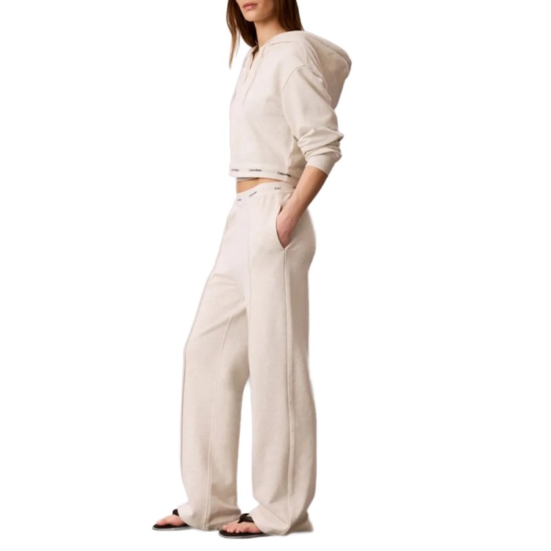 Calvin Klein Trousers Logo Waistband Wide Leg-Vanilla Heather