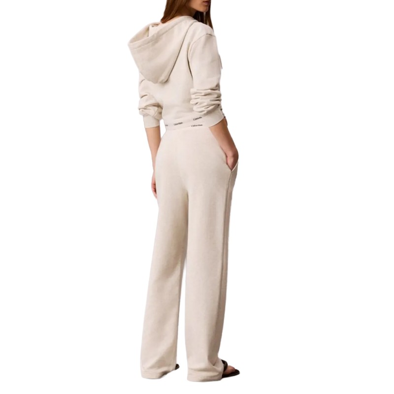 Calvin Klein Trousers Logo Waistband Wide Leg-Vanilla Heather