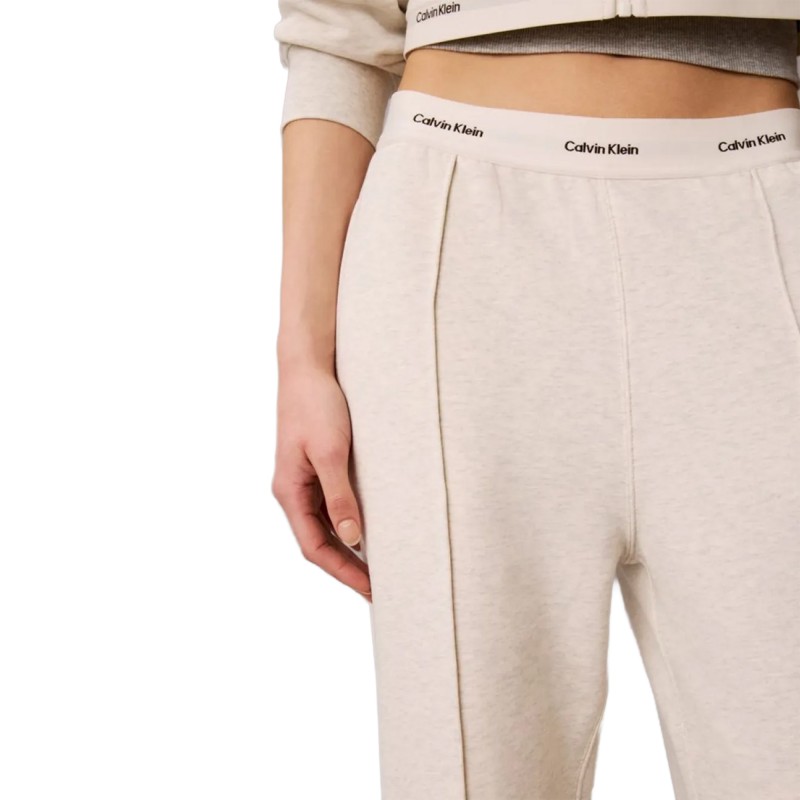 Calvin Klein Trousers Logo Waistband Wide Leg-Vanilla Heather