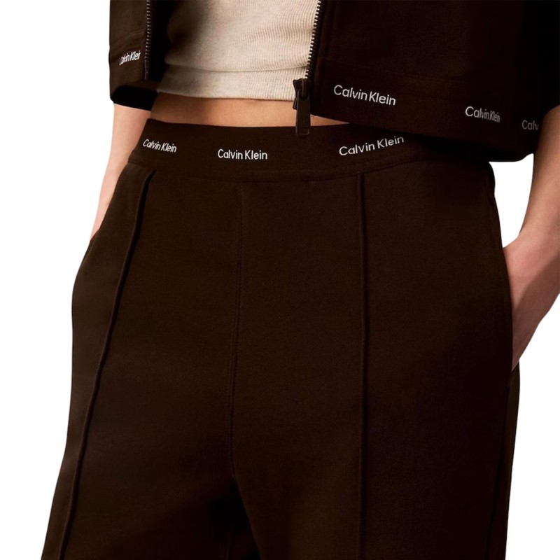 Calvin Klein Trousers Logo Waistband Wide Leg-Dark Coffee Calvin Klein Trousers Logo Waistband Wide Leg-Dark Coffee