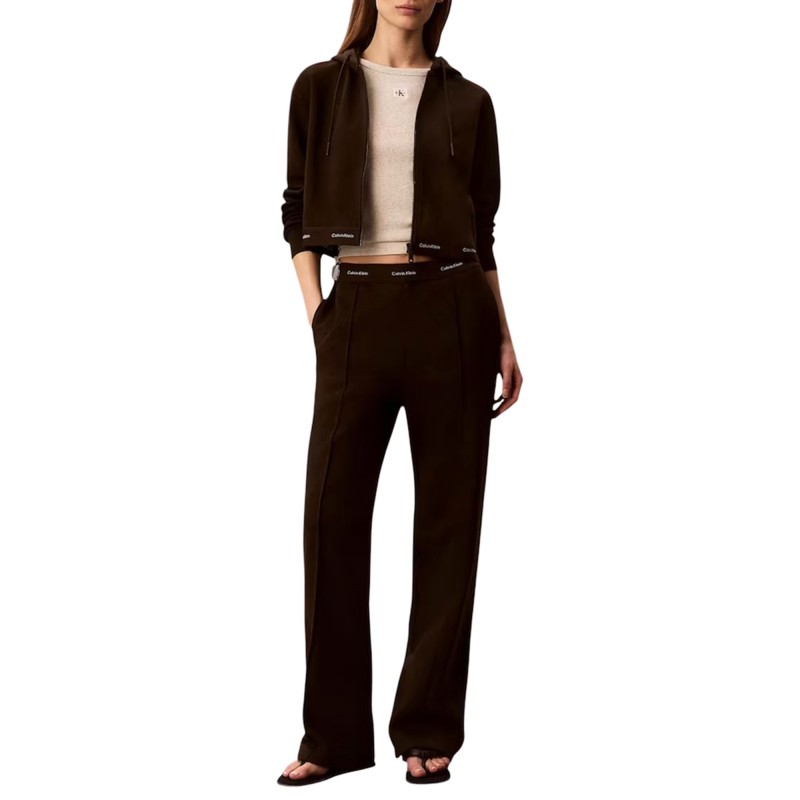 Calvin Klein Trousers Logo Waistband Wide Leg-Dark Coffee Calvin Klein Trousers Logo Waistband Wide Leg-Dark Coffee