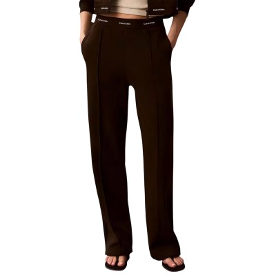 Calvin Klein Trousers Logo Waistband Wide Leg-Dark Coffee