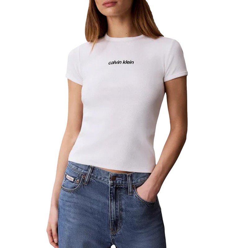 Calvin Klein T-Shirt Rib Logo Ringer-Bright White