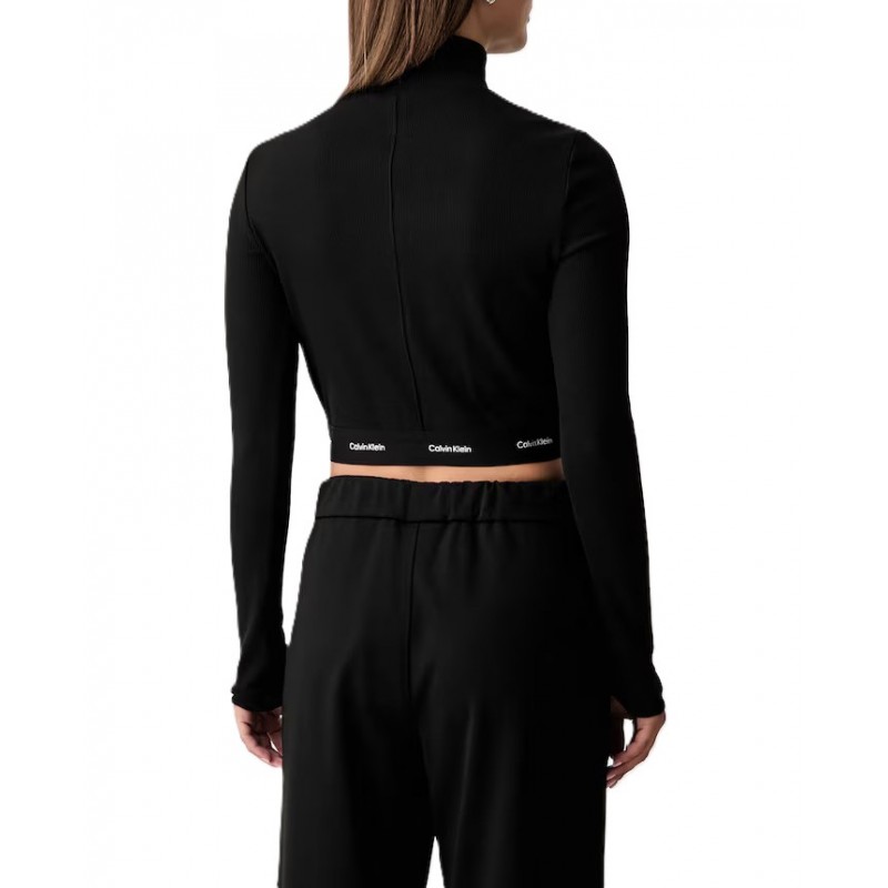 Calvin Klein Crop Top LS 2X2 Baby Rib Logo-Black Calvin Klein Crop Top LS 2X2 Baby Rib Logo-Black