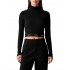 Calvin Klein Crop Top LS 2X2 Baby Rib Logo-Black