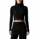 Calvin Klein Crop Top LS 2X2 Baby Rib Logo-Black Calvin Klein Crop Top LS 2X2 Baby Rib Logo-Black
