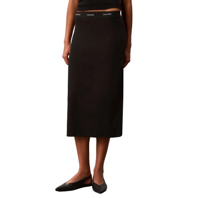 Calvin Klein Skirt Midi 2X2 Baby Rib Logo-Black
