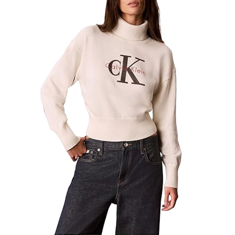 Calvin Klein Sweater Turtleneck Logo-Tofu