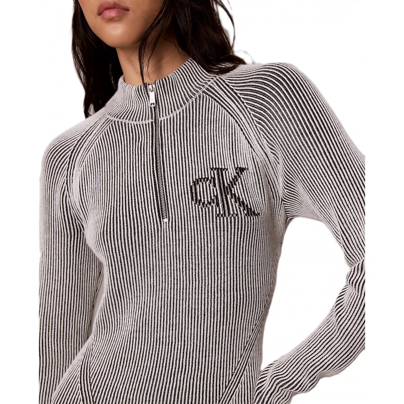 Calvin Klein Dress Bicolor Rib Zip Up-Black Combo Calvin Klein Dress Bicolor Rib Zip Up-Black Combo