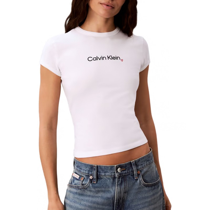 Calvin Klein T-Shirt Slim Fit Logo Heart-Bright White Calvin Klein T-Shirt Slim Fit Logo Heart-Bright White