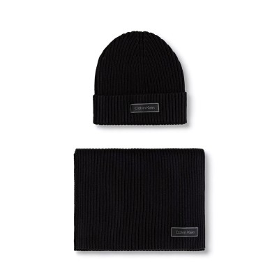 Calvin Klein Beanie Scarf Rib Gift Box-Black