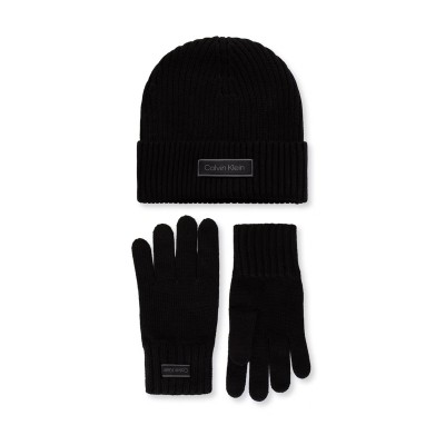 Calvin Klein Beanie Gloves Gift Set-Black