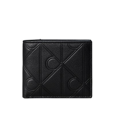 Calvin Klein Wallet Billfold Emboss Full-Grain Leather-Black