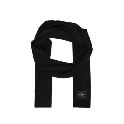 Calvin Klein Scarf Monologo Patch Rib Knit-Black