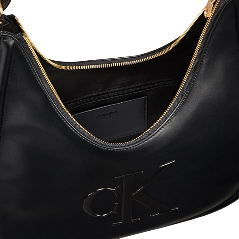 Calvin Klein Hobo Bag Soft Touch Crescent Logo-Black