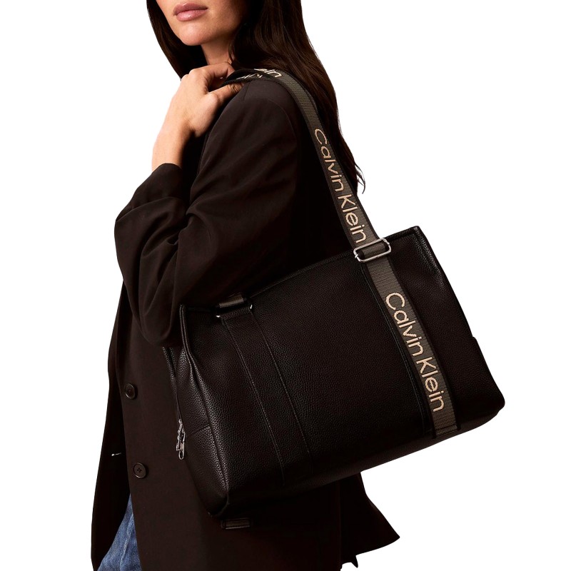 Calvin Klein Tote Bag Webbing Adj Strap-Black