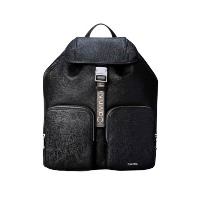 Calvin Klein Backpack Webbing Strap Flap-Black