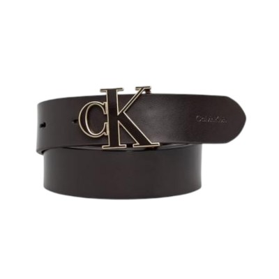 Calvin Klein Belt Full-Grain Leather Logo Buckle-Black/Antique Nickel