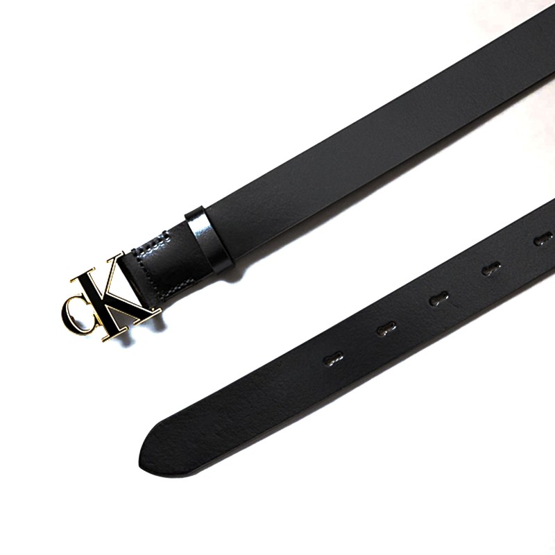 Calvin Klein Belt Full-Grain Leather Logo Buckle-Black/Antique Light Gold