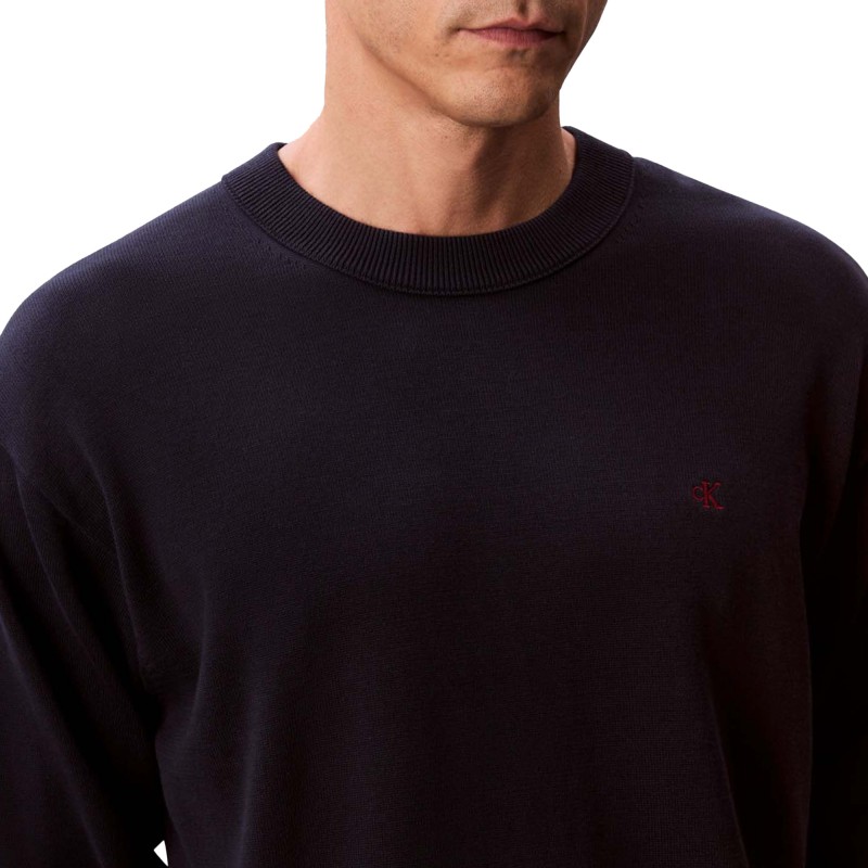 Calvin Klein Sweater With Embroidered Monogram-Dark Sapphire Calvin Klein Sweater With Embroidered Monogram-Dark Sapphire