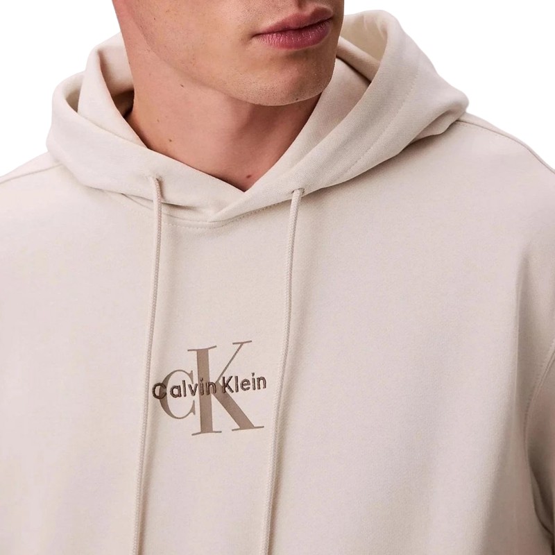 Calvin Klein Hoodie Terry Micro Monologo-Chalk