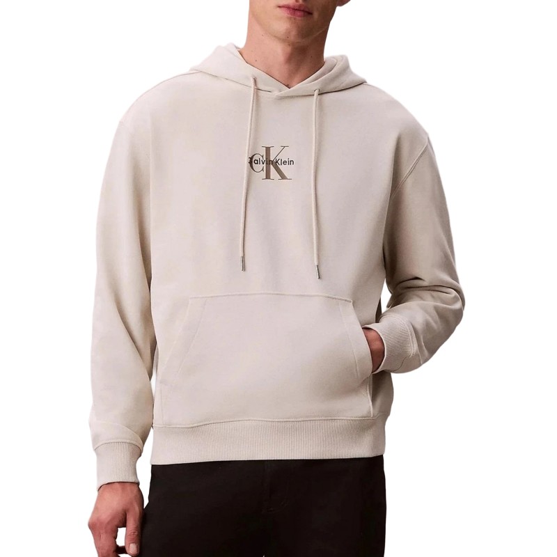 Calvin Klein Hoodie Terry Micro Monologo-Chalk