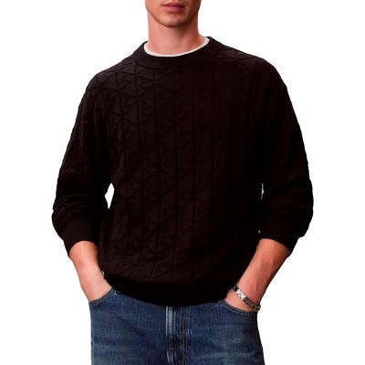 Calvin Klein Sweater Allover Emblem Logo Relaxed-Black