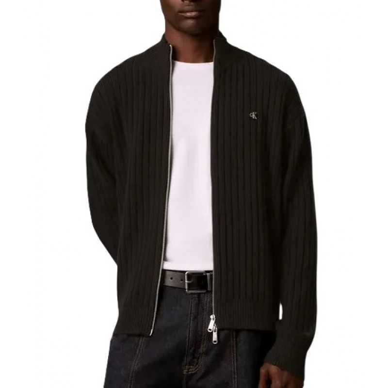 Calvin Klein Cardigan Sweater Knit Vertical Texture-Black Calvin Klein Cardigan Sweater Knit Vertical Texture-Black