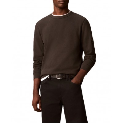 Calvin Klein T-Shirt LS Waffle Badge Crewneck-Pirate Black Calvin Klein T-Shirt LS Waffle Badge Crewneck-Pirate Black